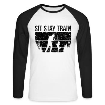 Sit Stay Train Retro Dog Trainer Animal Trainers - Unisex Baseballshirt langarm - Weiß/Schwarz - Vorne - Nik (191cm)