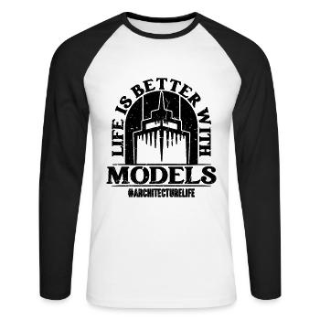 Life Is Better With Retro Architectural Architects - Unisex Baseballshirt langarm - Weiß/Schwarz - Vorne - Nik (191cm)