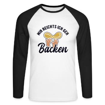 Mir reichts ich geh Pizza backen Pizzaofen Pizza - Unisex Baseballshirt langarm - Weiß/Schwarz - Vorne - Nik (191cm)