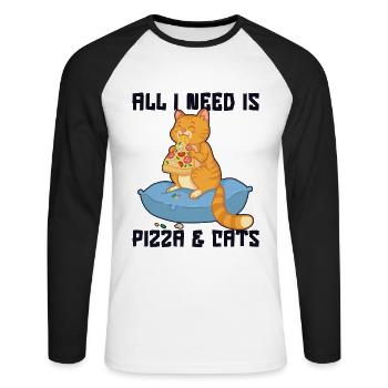 Tout ce dont j’ai besoin, c’est de pizza et de chats pizza au four à pizza - T-shirt baseball manches longues Homme - blanc/noir - Devant - Nik (191cm)