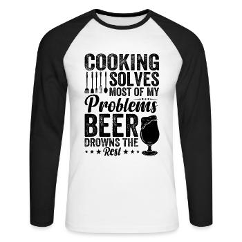 La cuisine résout la plupart de mes problèmes La bière noie le - T-shirt baseball manches longues Homme - blanc/noir - Devant - Nik (191cm)