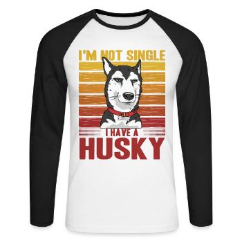 Je ne suis pas célibataire J’ai un Husky - T-shirt baseball manches longues Homme - blanc/noir - Devant - Nik (191cm)