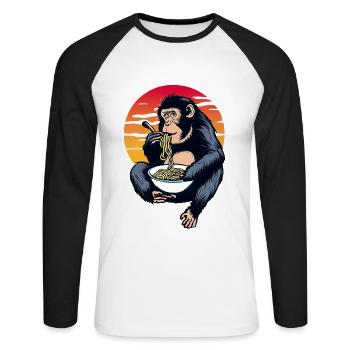 Schimpanse Ramen im Sonnenuntergang - Unisex Baseballshirt langarm - Weiß/Schwarz - Vorne - Nik (191cm)