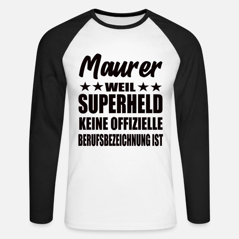 Maurer Superheld Spruch - Unisex Baseballshirt langarm - Weiß/Schwarz
