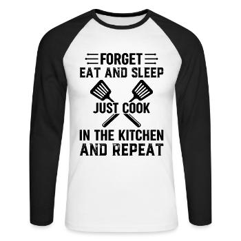 Oubliez de manger et de dormir Cuisinez dans la cuisine et ré - T-shirt baseball manches longues Homme - blanc/noir - Devant - Nik (191cm)