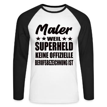 Maler Superheld Spruch - Unisex Baseballshirt langarm - Weiß/Schwarz - Vorne - Nik (191cm)