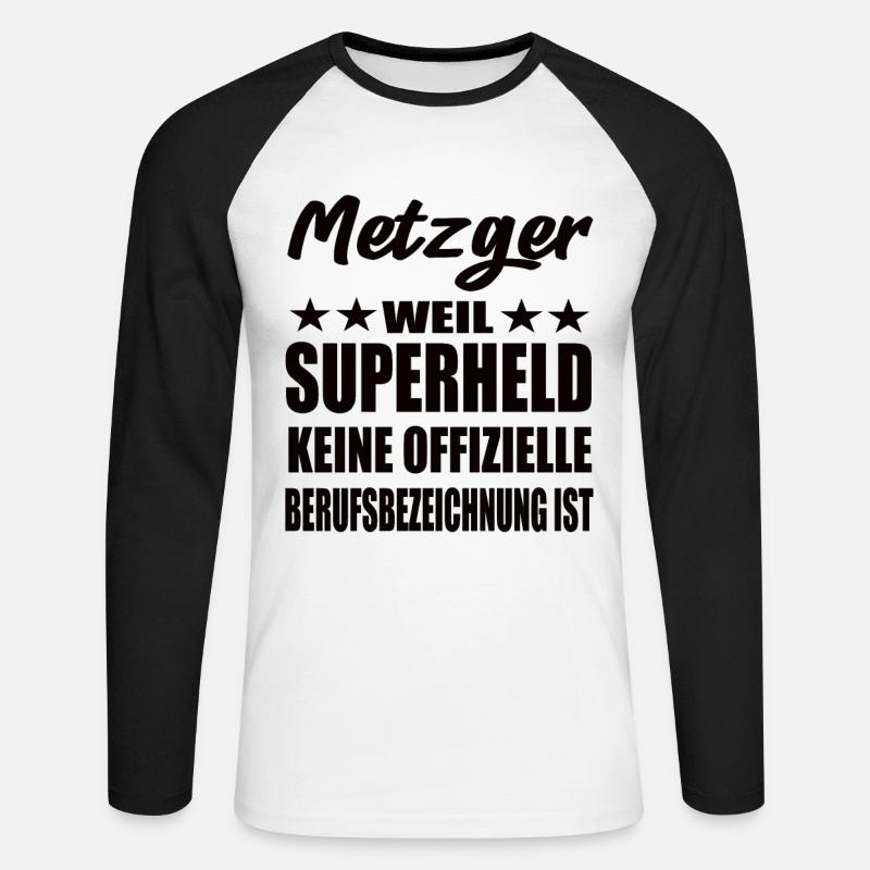 Metzger Superheld Spruch - Unisex Baseballshirt langarm - Weiß/Schwarz