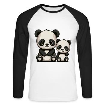 Zwei süße cartoon Pandas für Brüder und Schwestern - Unisex Baseballshirt langarm - Weiß/Schwarz - Vorne - Nik (191cm)