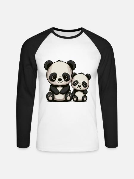 Two cute cartoon pandas for brothers and sisters - Unisex Long Sleeve Baseball T-Shirt - white/black