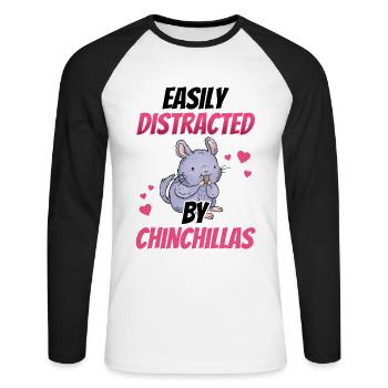 Distrait par le chinchilla, le rongeur, la souris laineuse - T-shirt baseball manches longues Homme - blanc/noir - Devant - Nik (191cm)