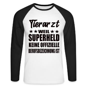 Tierarzt Superheld Spruch - Unisex Baseballshirt langarm - Weiß/Schwarz - Vorne - Nik (191cm)