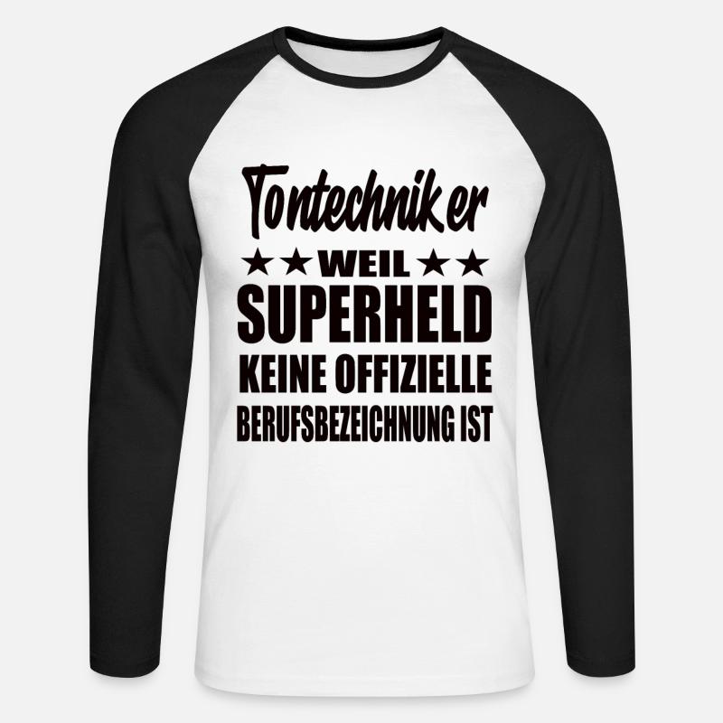 Tontechniker Superheld Spruch - Unisex Baseballshirt langarm - Weiß/Schwarz