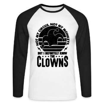 Not My Circus Not My Circus Staff Circus Clowns - Unisex Long Sleeve Baseball T-Shirt - white/black - Front - Nik (191cm)