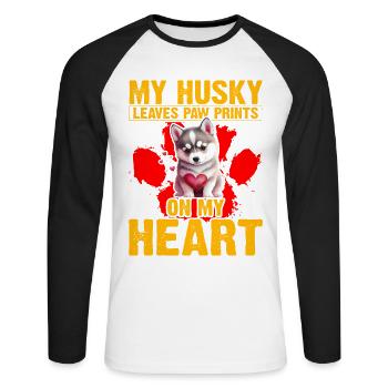 Mon Husky laisse des empreintes de pattes sur mon cœur - T-shirt baseball manches longues Homme - blanc/noir - Devant - Nik (191cm)