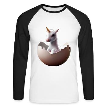 Hatching baby unicorn - Unisex Long Sleeve Baseball T-Shirt - white/black - Front - Nik (191cm)