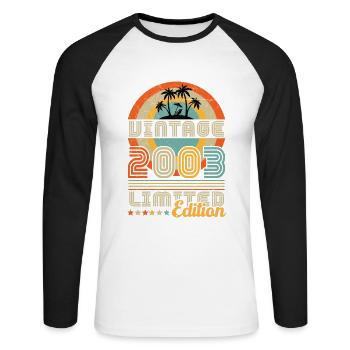 2003 Vintage Rétro Cadeau D’annive - T-shirt baseball manches longues Homme - blanc/noir - Devant - Nik (191cm)