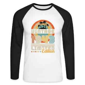 1943 Vintage Geburtstagsgeschenk 1943 - Unisex Baseballshirt langarm - Weiß/Schwarz - Vorne - Nik (191cm)