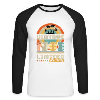 Jahrgang Jahrgang 1983 Geburtstagsgeschenk - Unisex Baseballshirt langarm - Weiß/Schwarz - Vorne - Nik (191cm)