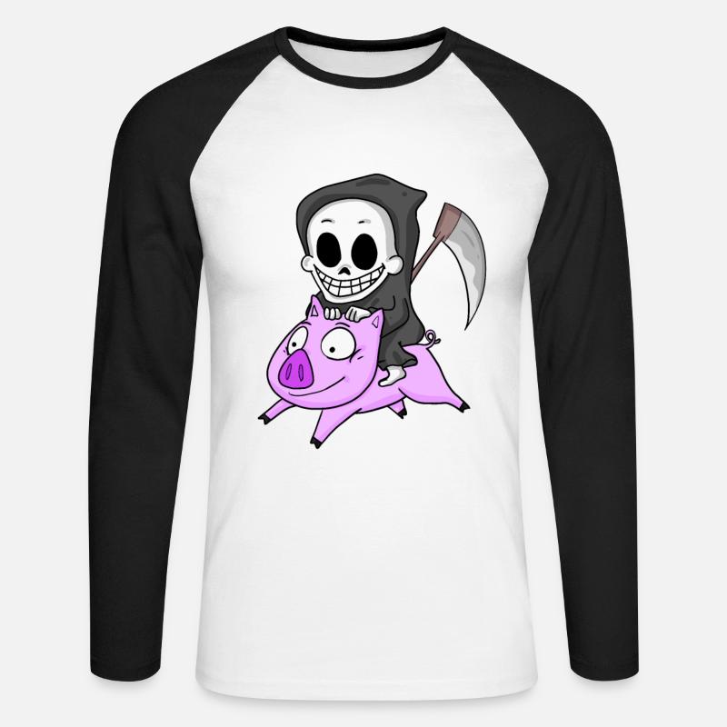 Sensenmann Schwein - Unisex Baseballshirt langarm - Weiß/Schwarz