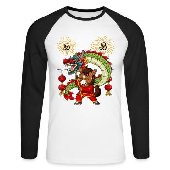 Year of the Horse Lunar New Year Chinese - Unisex Long Sleeve Baseball T-Shirt - white/black - Front - Nik (191cm)
