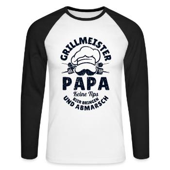 Grillmeister Papa Lustiges Grill-Design für Väter - Unisex Baseballshirt langarm - Weiß/Schwarz - Vorne - Nik (191cm)