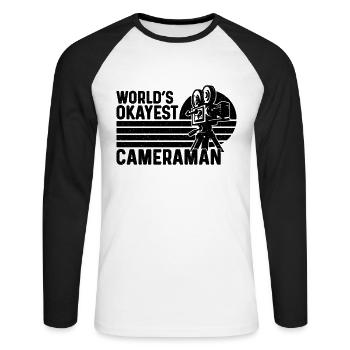 World's Okayest Cameraman Retro Camera Operators - Unisex Long Sleeve Baseball T-Shirt - white/black - Front - Nik (191cm)