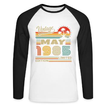 May 1985 Vintage Born in May 1985 Anniversary - Unisex Long Sleeve Baseball T-Shirt - white/black - Front - Nik (191cm)