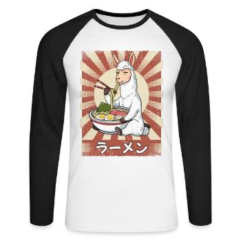 Ramen Alpaga Noodle Soup Ramen - T-shirt baseball manches longues Homme - blanc/noir - Devant - Nik (191cm)