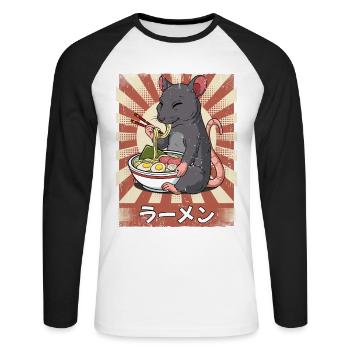 ramen rat soupe de nouilles ramen - T-shirt baseball manches longues Homme - blanc/noir - Devant - Nik (191cm)