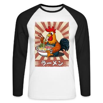 ramen coq soupe de nouilles ramen - T-shirt baseball manches longues Homme - blanc/noir - Devant - Nik (191cm)