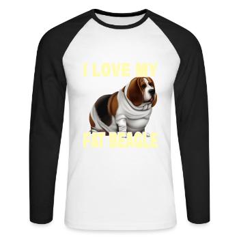 J’aime mon gros beagle - T-shirt baseball manches longues Homme - blanc/noir - Devant - Nik (191cm)