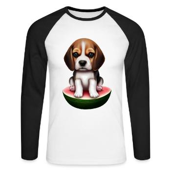 Baby Beagle auf Wassermelone - Unisex Baseballshirt langarm - Weiß/Schwarz - Vorne - Nik (191cm)
