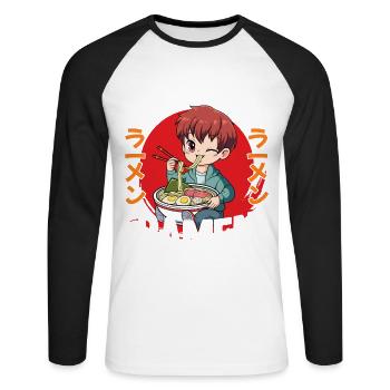But First Ramen - Unisex Baseballshirt langarm - Weiß/Schwarz - Vorne - Nik (191cm)