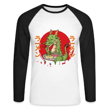 But First Ramen - Unisex Baseballshirt langarm - Weiß/Schwarz - Vorne - Nik (191cm)