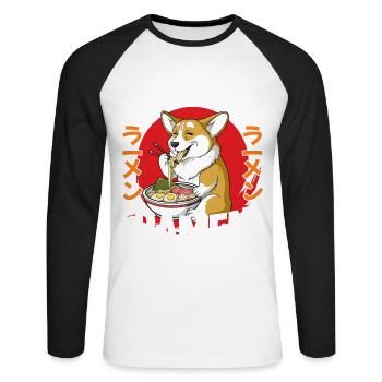 But First Ramen - Unisex Baseballshirt langarm - Weiß/Schwarz - Vorne - Nik (191cm)