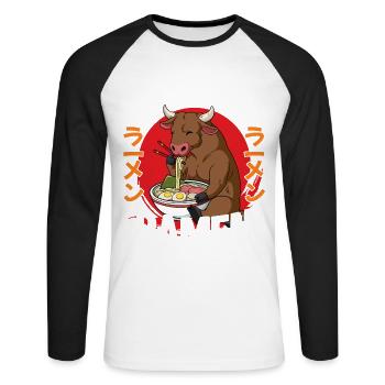 But First Ramen - Unisex Baseballshirt langarm - Weiß/Schwarz - Vorne - Nik (191cm)