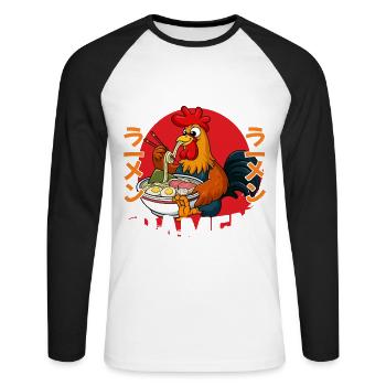But First Ramen - Unisex Baseballshirt langarm - Weiß/Schwarz - Vorne - Nik (191cm)