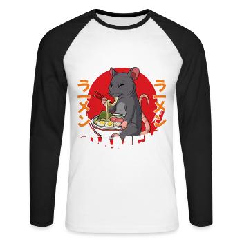 But First Ramen - Unisex Baseballshirt langarm - Weiß/Schwarz - Vorne - Nik (191cm)