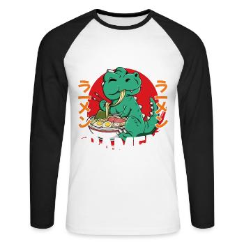 But First Ramen - Unisex Baseballshirt langarm - Weiß/Schwarz - Vorne - Nik (191cm)