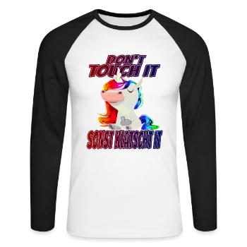 Don't Touch it sonst Klatscht it - Regenbogen - Unisex Baseballshirt langarm - Weiß/Schwarz - Vorne - Nik (191cm)