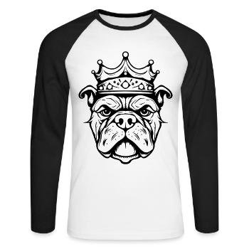 Bulldog Krone Hund König - Unisex Baseballshirt langarm - Weiß/Schwarz - Vorne - Nik (191cm)