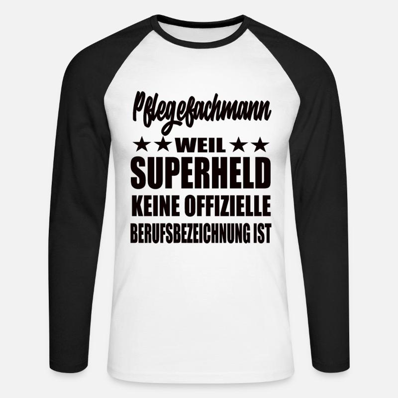 Pflegefachman Superheld Spruch - Unisex Baseballshirt langarm - Weiß/Schwarz