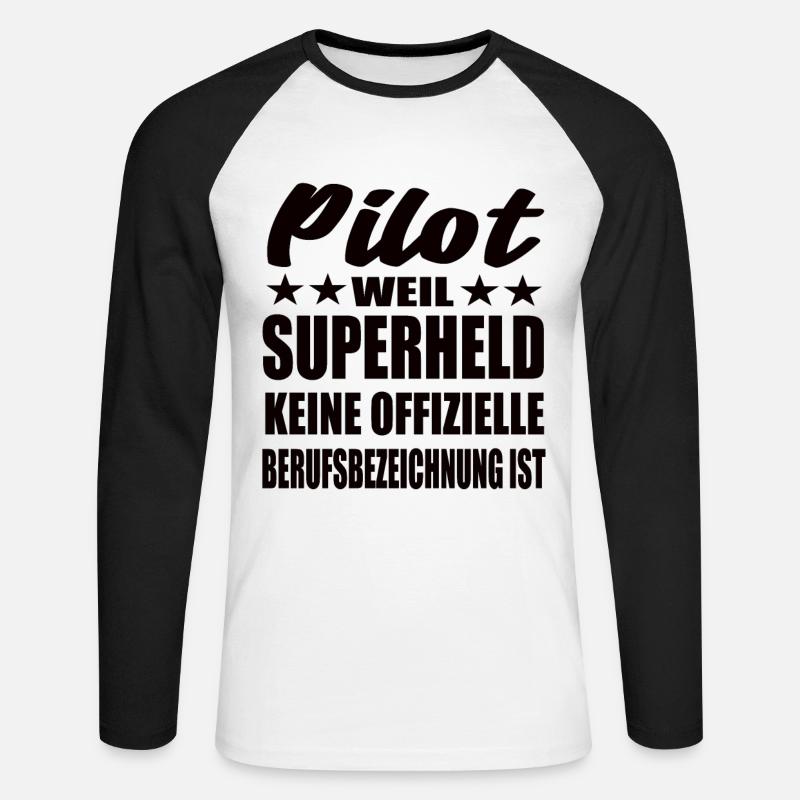 Pilot Superheld Spruch - Unisex Baseballshirt langarm - Weiß/Schwarz