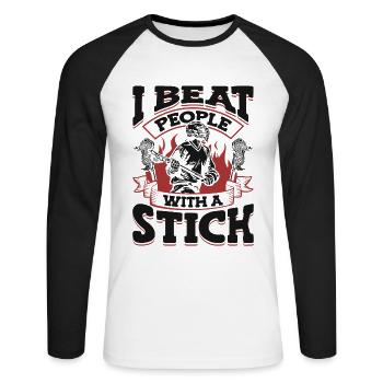 I Beat People With a Stick Intercrosse Lax - Unisex Baseballshirt langarm - Weiß/Schwarz - Vorne - Nik (191cm)