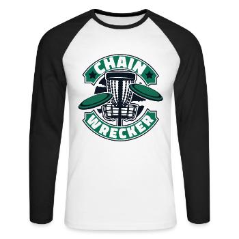 Chain Wrecker Frisbee Golf Korb Scheibe Disc - Unisex Baseballshirt langarm - Weiß/Schwarz - Vorne - Nik (191cm)