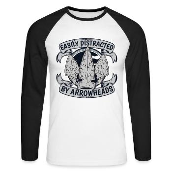 Easily Distracted By Arrowheads Jagdspitzen - Unisex Long Sleeve Baseball T-Shirt - white/black - Front - Nik (191cm)