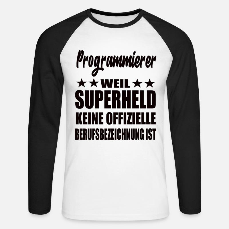Programmierer Superheld Spruch - Unisex Baseballshirt langarm - Weiß/Schwarz