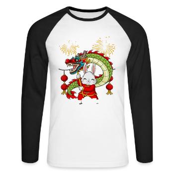 Year of the Rabbit Lunar New Year Chinese - Unisex Long Sleeve Baseball T-Shirt - white/black - Front - Nik (191cm)