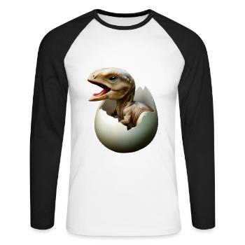 Baby dinosaur hatches from egg - Unisex Long Sleeve Baseball T-Shirt - white/black - Front - Nik (191cm)