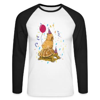 Anniversaire de Capybara - T-shirt baseball manches longues Homme - blanc/noir - Devant - Nik (191cm)